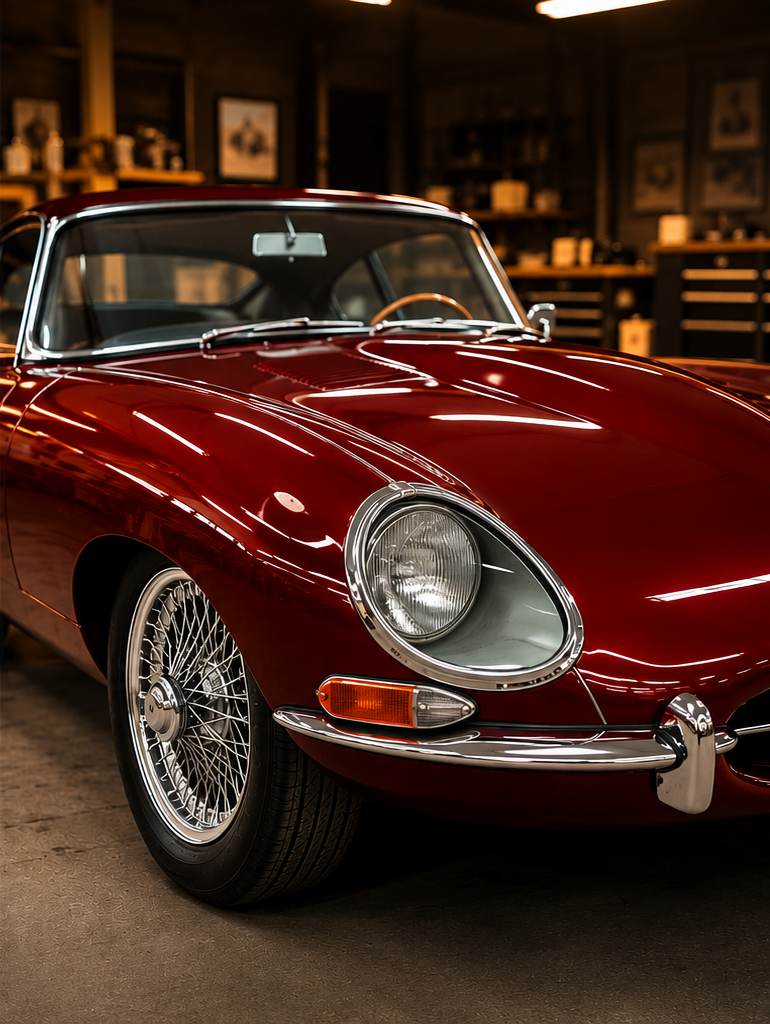 Perfectly restored classic car with a shiny mirror finish
